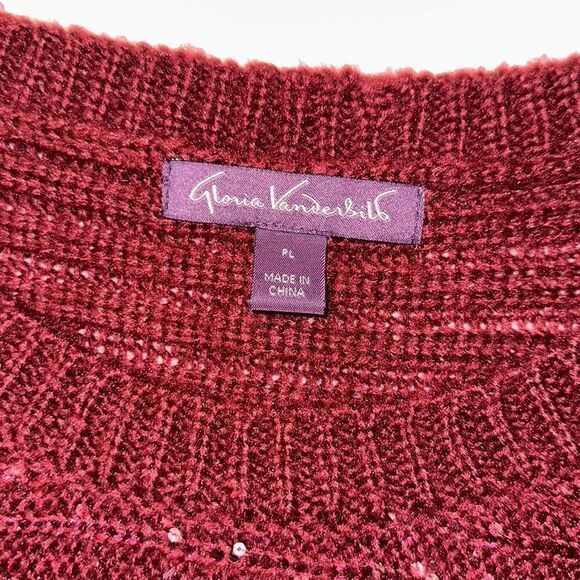 Gloria Vanderbilt PL Burgundy Crewneck Sequined Sleeveless Knit Sweater Vest - Picture 8 of 10